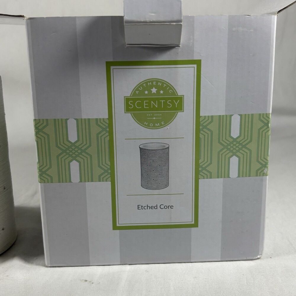 Scentsy Etched Core Wax Warmer White Ceramic Cylinder Lit